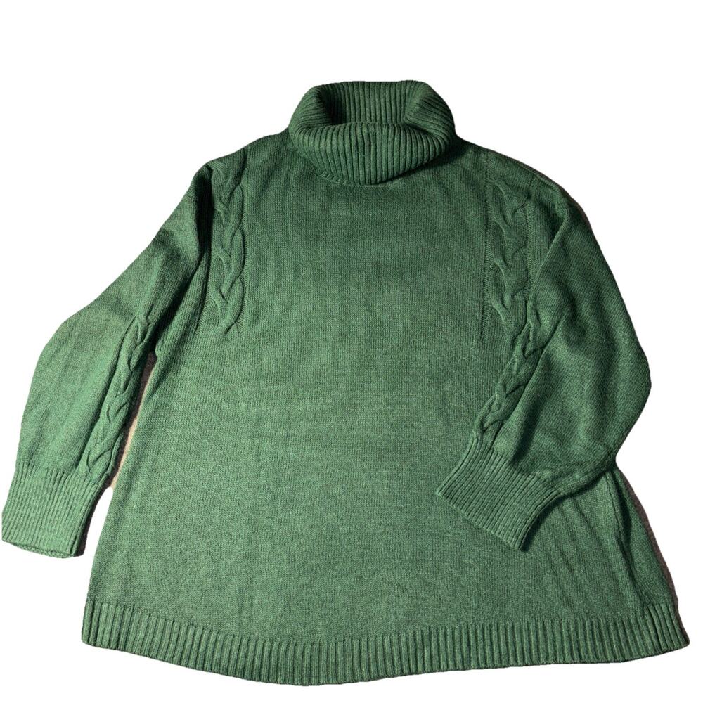 St. John's Bay Womens 2X Green Cable Knit Turtleneck Preppy Cozy